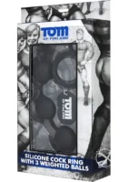 Tom Of Finland Silicone Cock Ring With 3 Weighted Anal Balls Black 12 Inch - Image 1