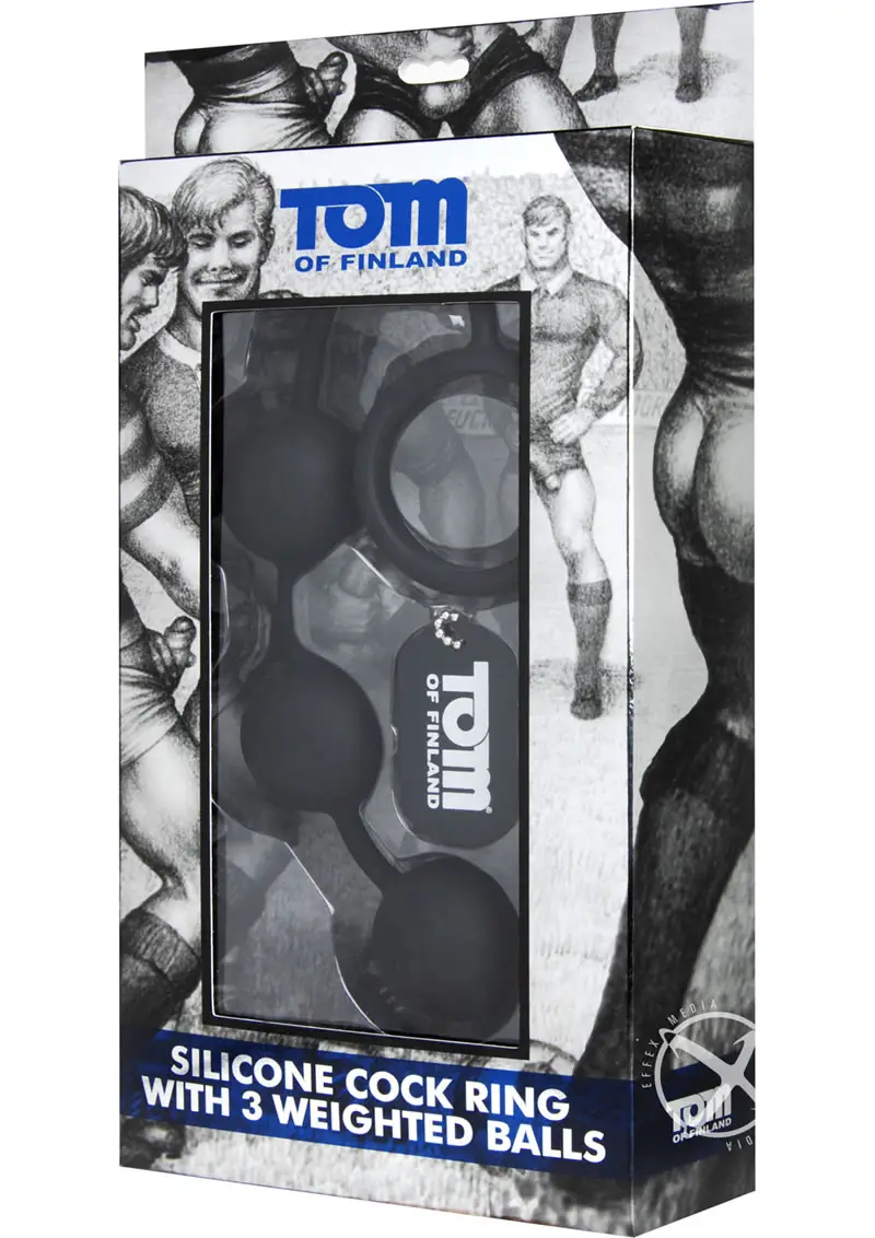 Tom Of Finland Silicone Cock Ring With 3 Weighted Anal Balls Black 12 Inch - Featured Image