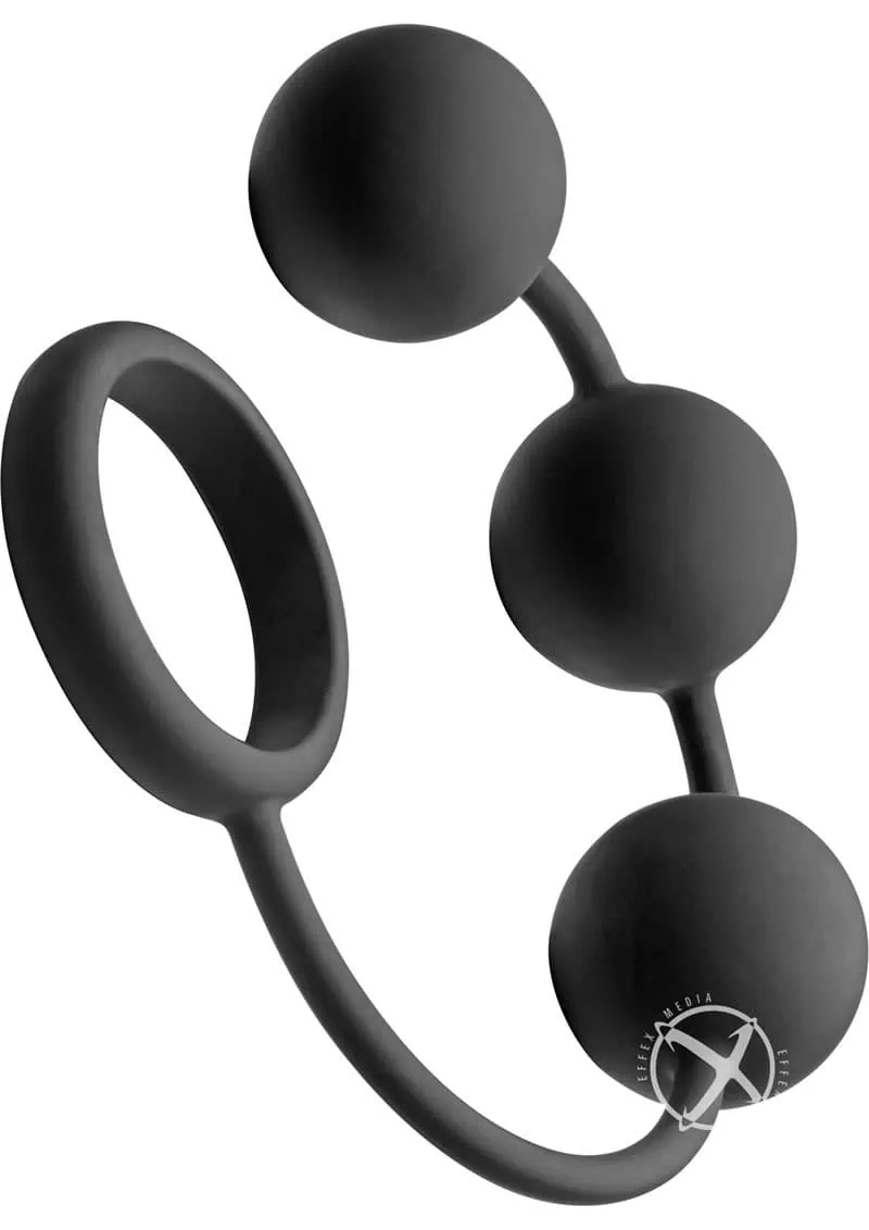 Tom Of Finland Silicone Cock Ring With 3 Weighted Anal Balls Black 12 Inch - Image 2