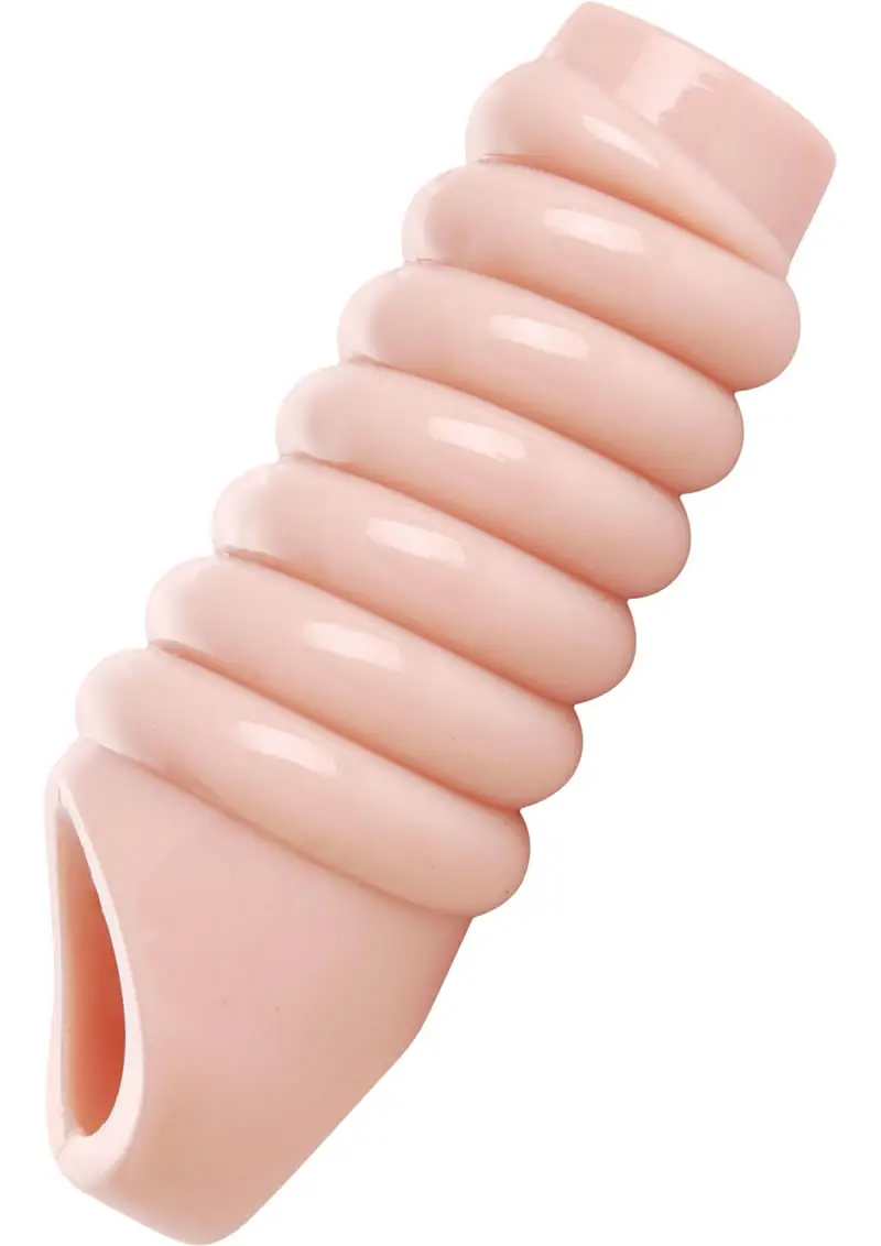 Size Matters Ribbed Penis Enchancer Sheath Flesh 5.5 Inch - Image 2