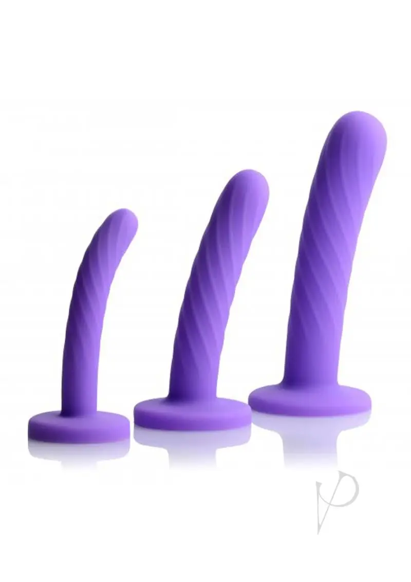 Strap U Tri-Play Silicone Dildo - Set of 3 Purple - Image 2