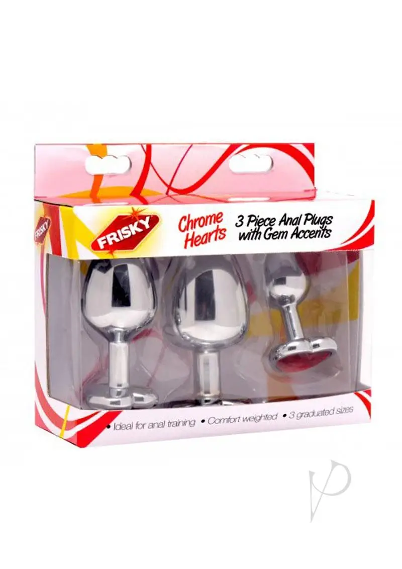 Frisky Chrome Hearts Anal Plugs w/Gem Accents - Pack of 3 - Featured Image