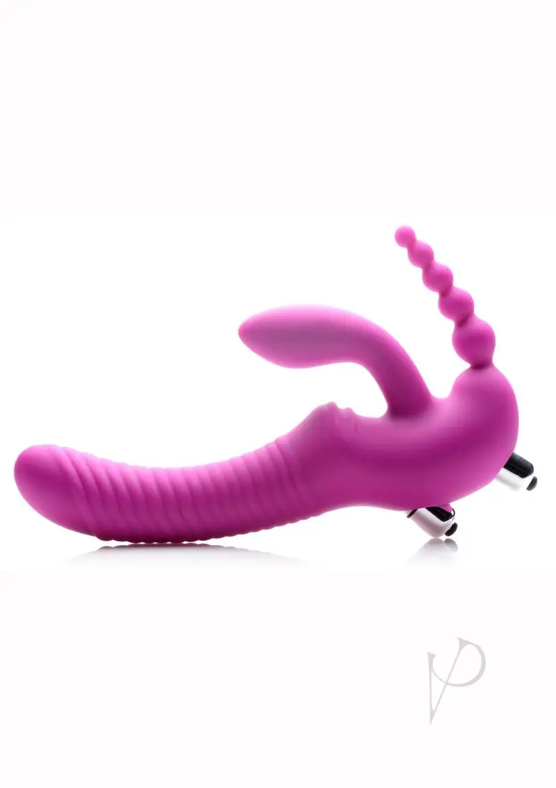 Strap U Real Rider Silicone Vibrating Strapless Strap On Triple G Dildo With 2 Bullets Waterproof Pink 9 Inches - Image 2