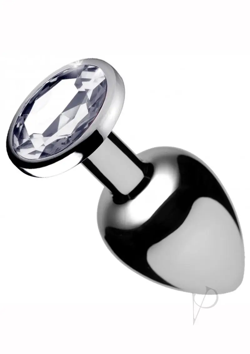 Booty Sparks Clear Gem Medium Anal Plug Silver 2.5 Inches - Image 2