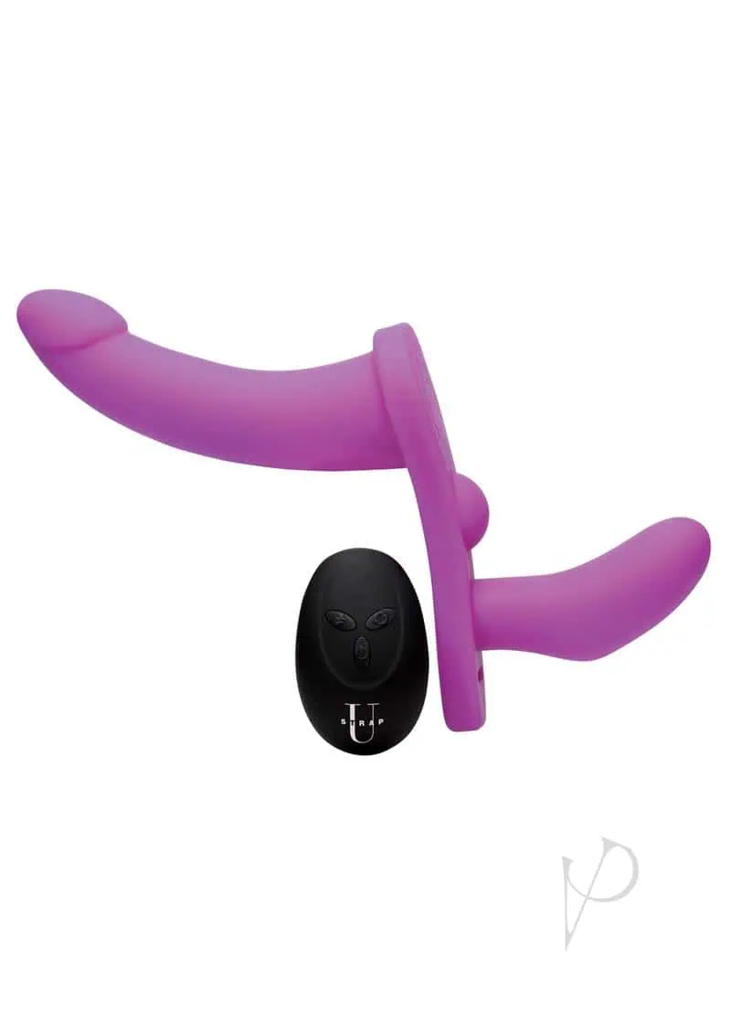 Strap U Double Take Vibrating Adjustable Strap On Silicone Rechargeable Waterproof Purple - Image 6