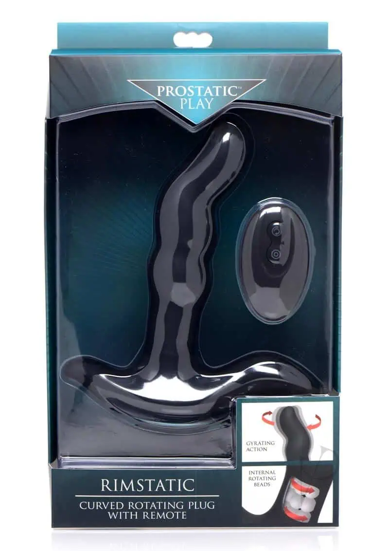 Prostatic Play Curved Rotating Silicone Prostate Plug with Remote - Black - Featured Image