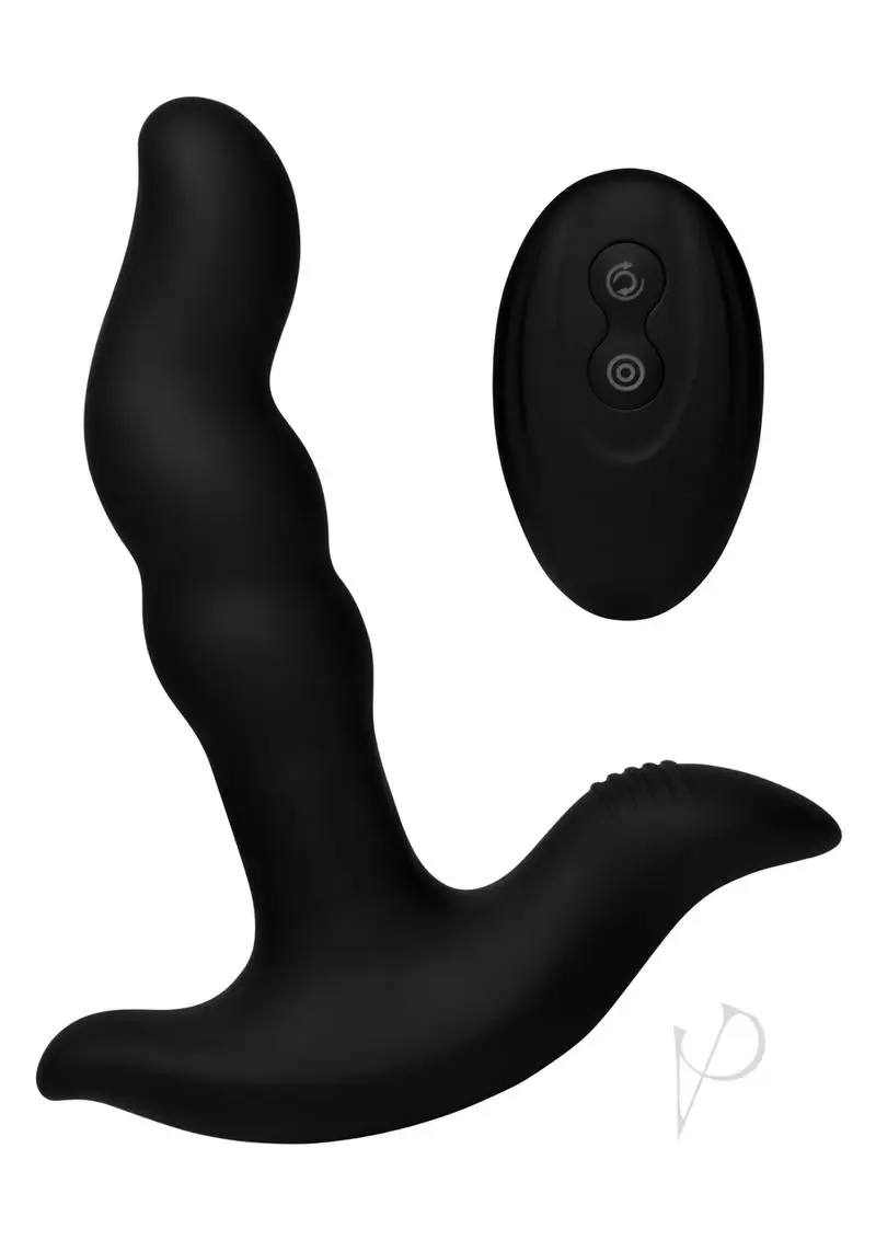 Prostatic Play Curved Rotating Silicone Prostate Plug with Remote - Black - Image 2