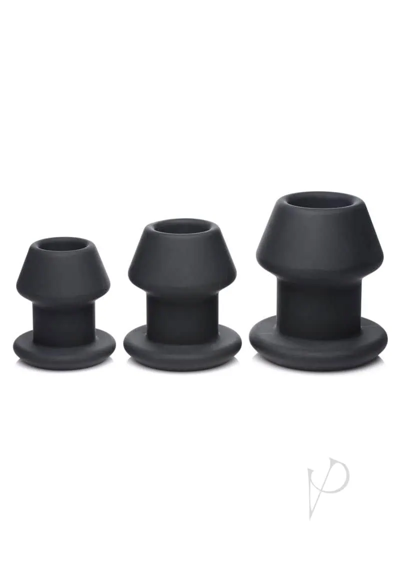 Master Series Gape-Grommets 3 pc Hollow Silicone Anal Dilator Set - Black - Image 2