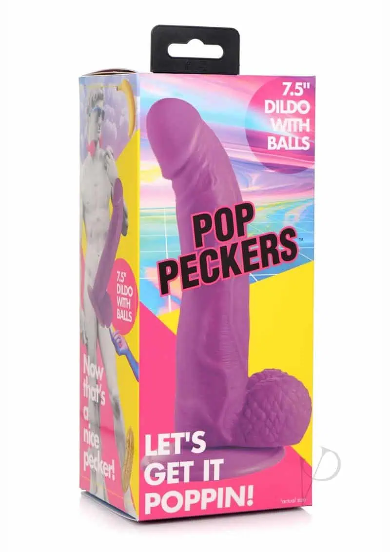 Pop Peckers Dildo W/balls 7.5 Purple - Featured Image