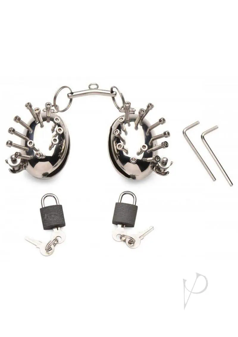 Master Series Scrotum Egg Shells with Spikes Stainless Steel - Image 2