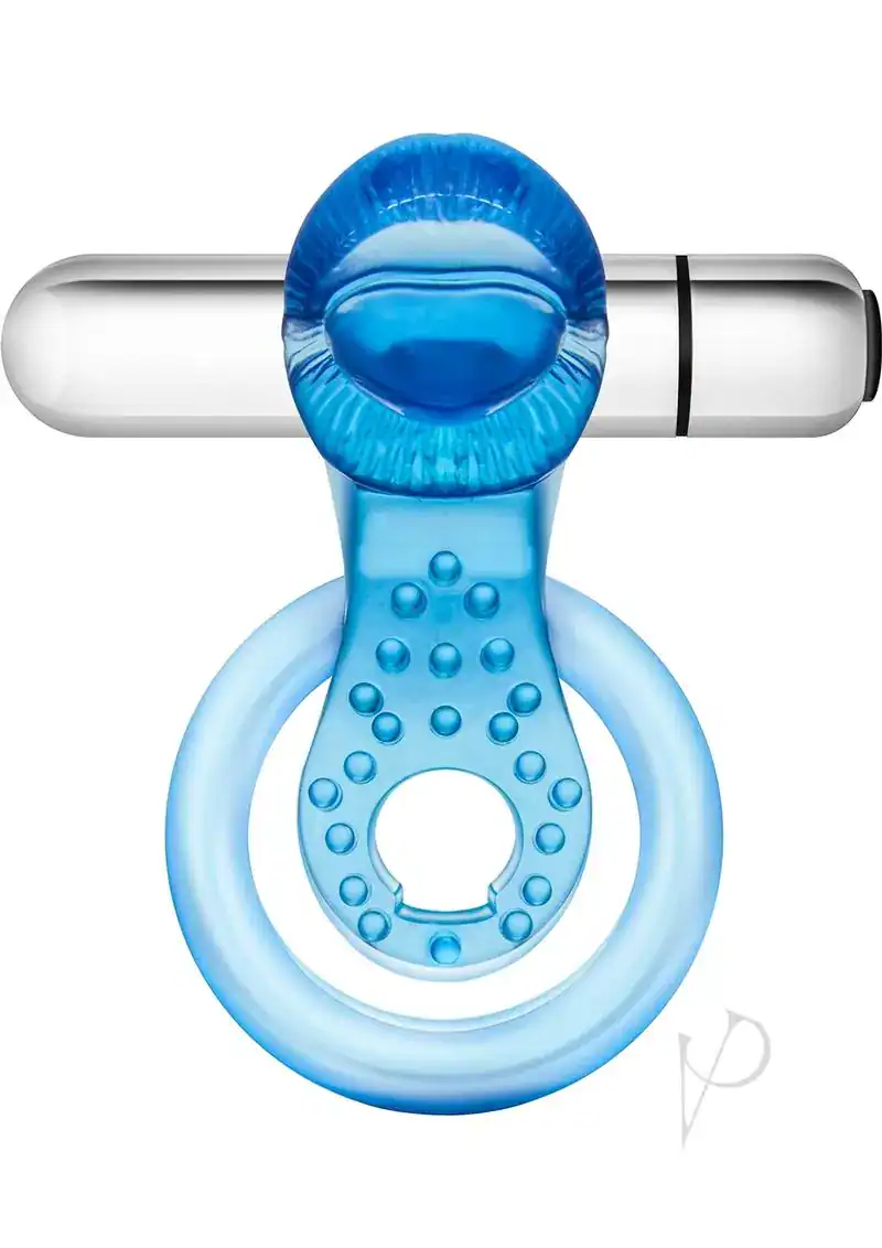 Stay Hard 10 Function Vibrating Tongue Cock Ring Waterproof Blue - Image 2