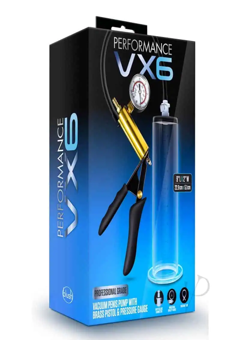 Blush Performance VX6 Vacuum Penis Pump w/Brass Pistol & Pressure Gauge - Clear - Image 5