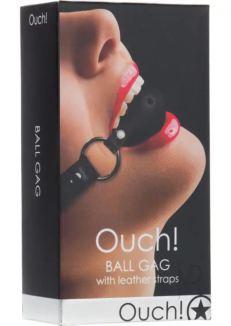 Shots Ouch Ball Gag w/Leather Straps - Black - Image 2