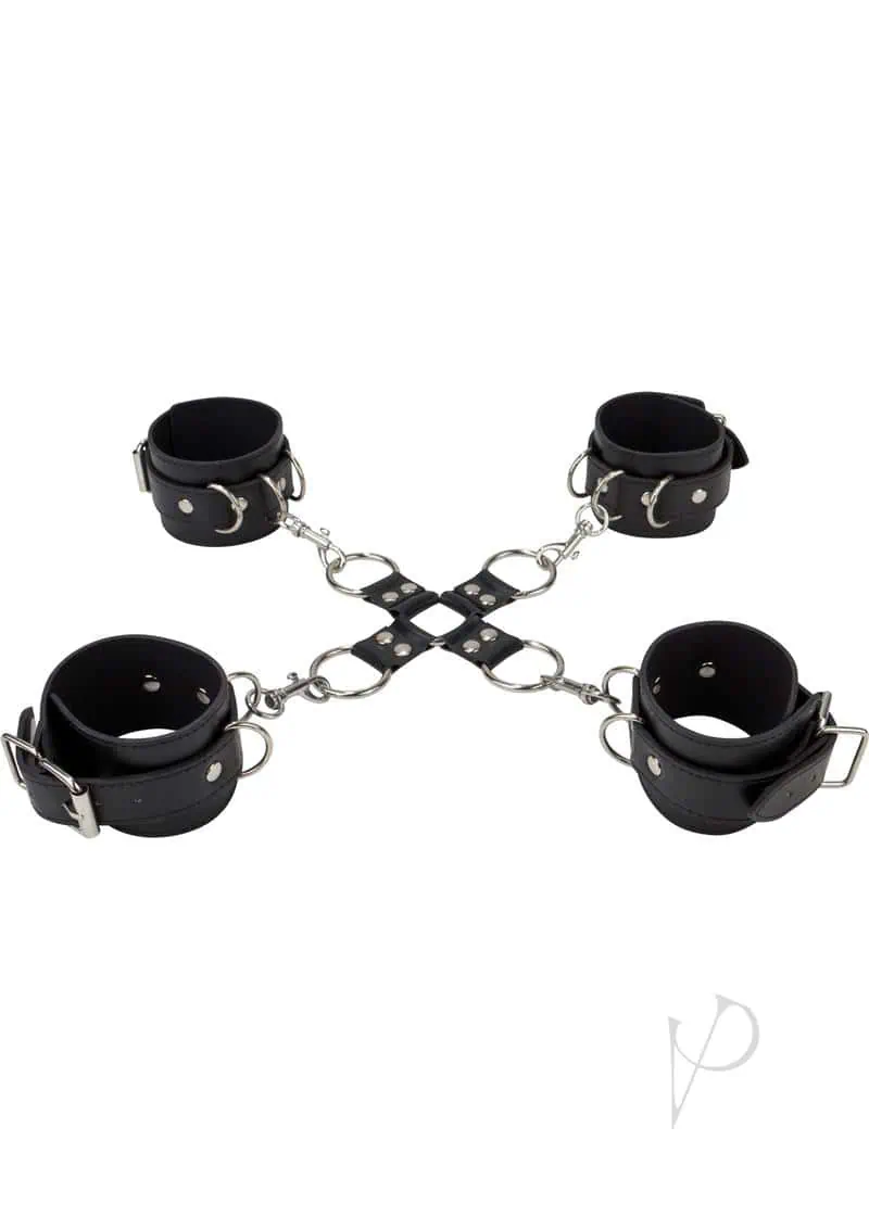 Shots Ouch Leather Hand & Leg Cuffs - Black - Image 2