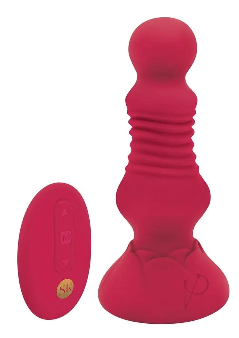 SK Remote Thrust Rosebud Buttplug - Red - Image 2