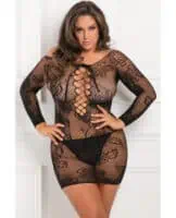 Rene Rofe Tie Breaker Long Sleeve Dress Black 1X-3X - Image 1
