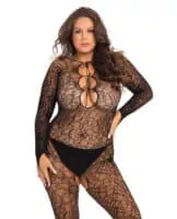 Rene Rofe Crotchless Lace Bodystocking Black 1X/2X - Image 1