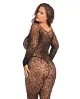 Rene Rofe Crotchless Lace Bodystocking Black 1X/2X - Image 2