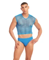 Rainbow Party Net-Flex Large Mesh 3 pc Set w/Thong - Blue L/XL - Image 1