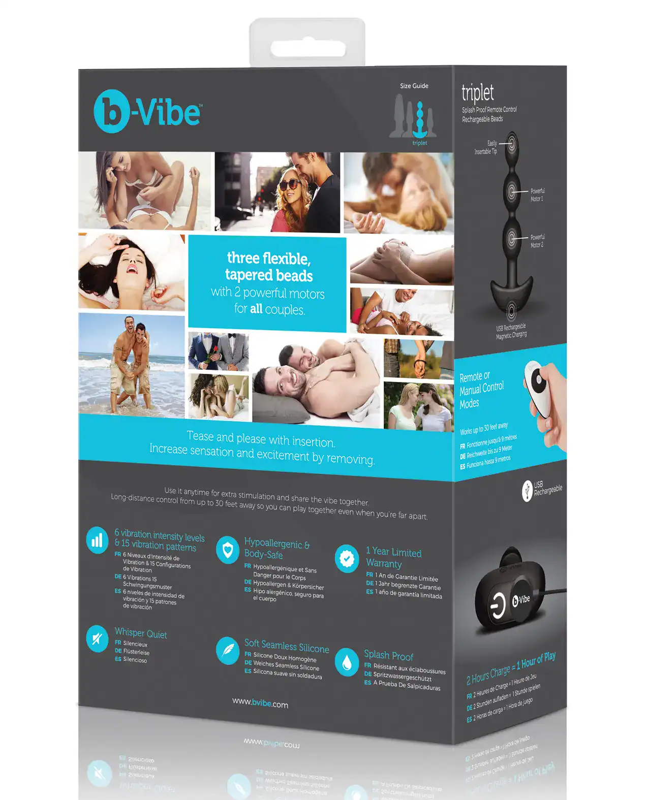 B-Vibe Remote Triplet Anal Beads - Black - Image 2