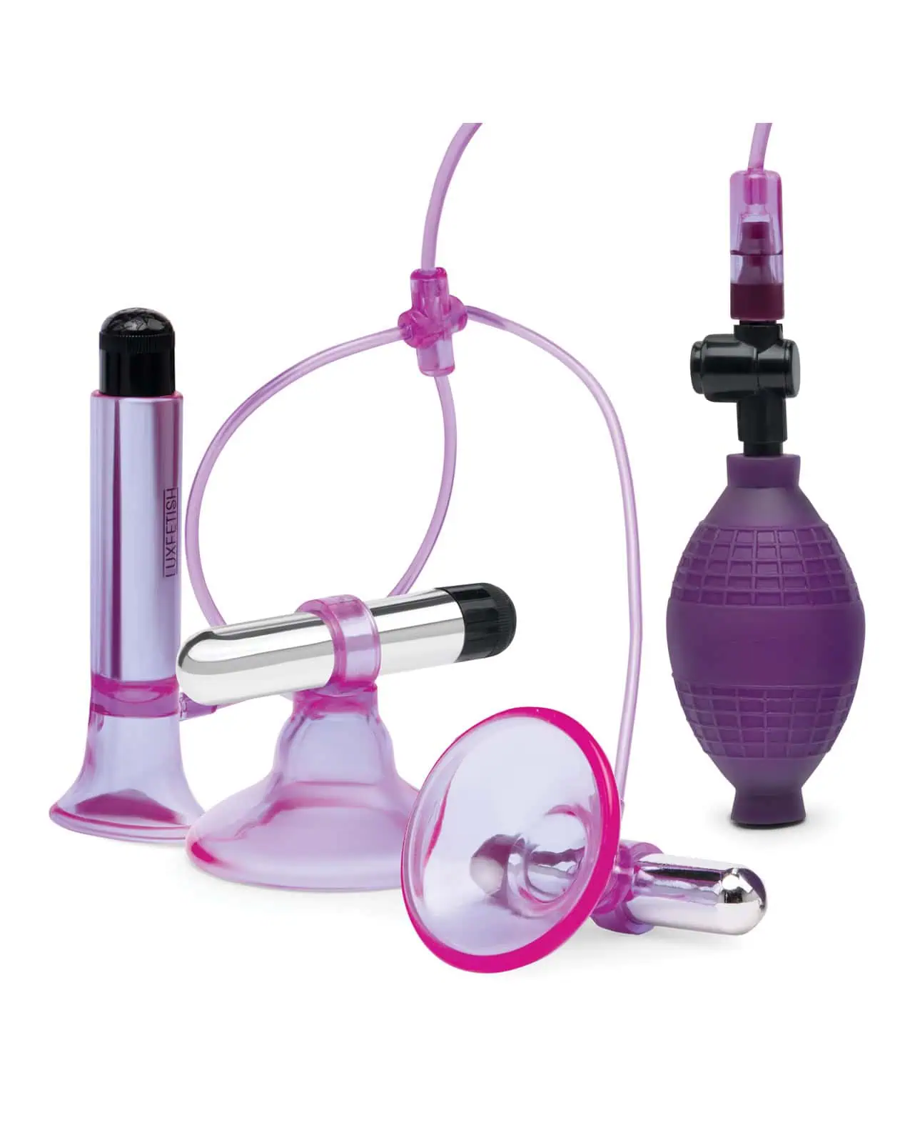 Lux Fetish Vibrating Nipple Suckers w/Clit Pump & Quick Release - Image 2