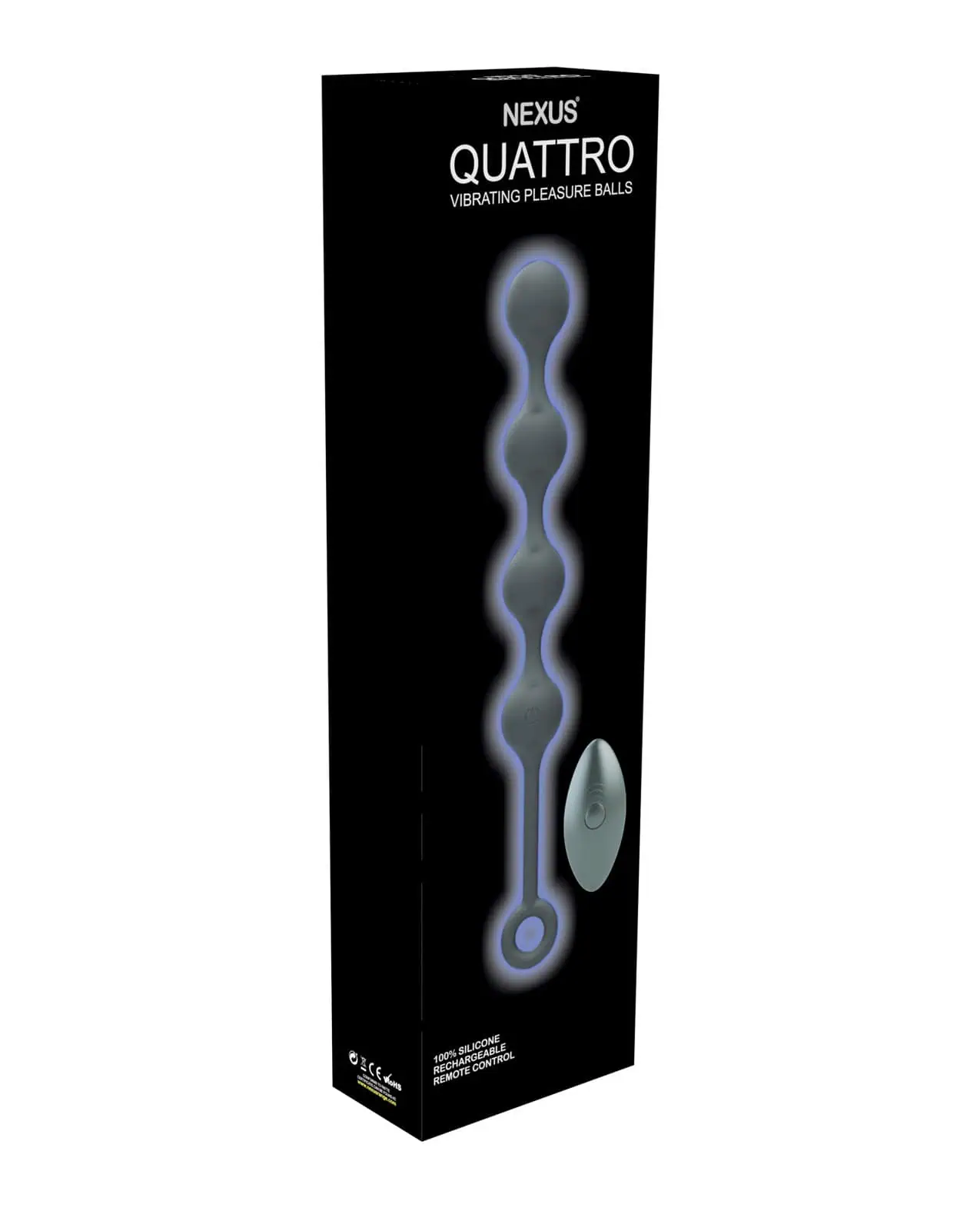 Nexus Quattro Silicone Rechargeable Vibrating Pleasure Beads - Black - Image 3
