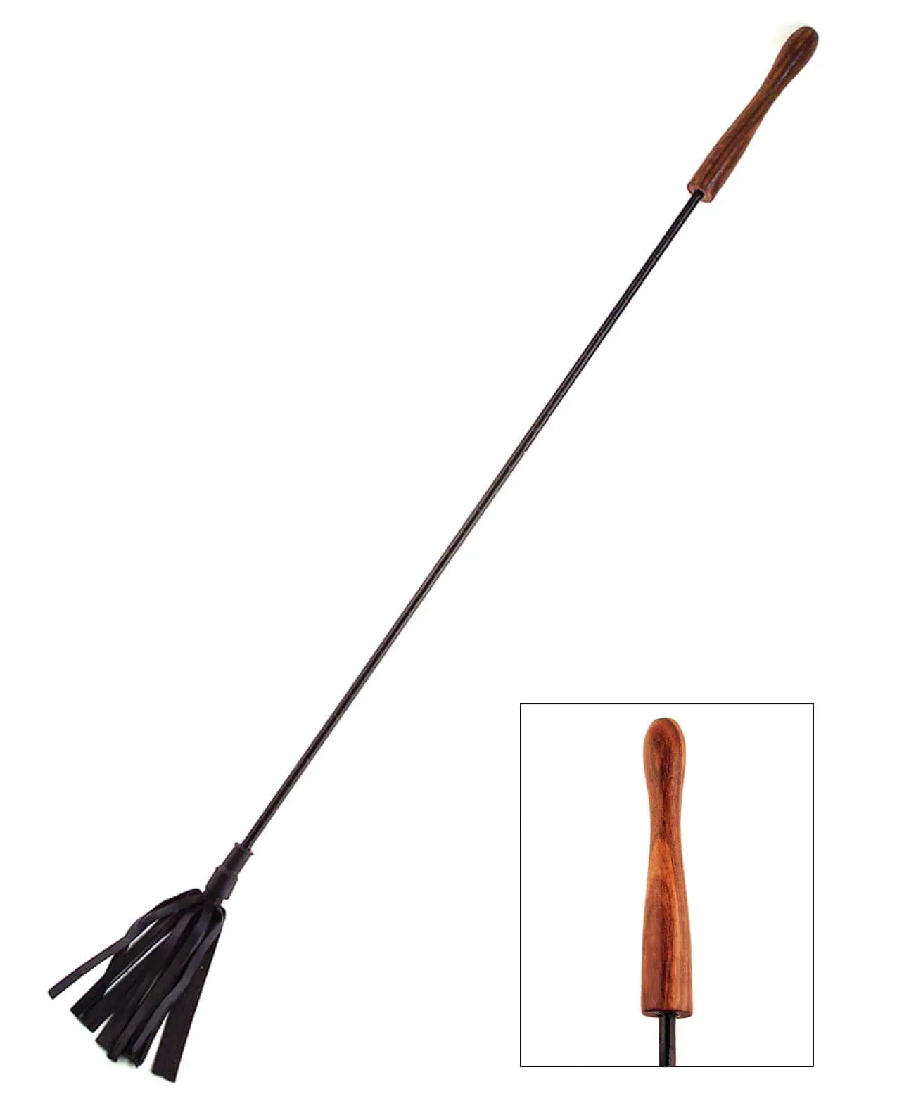 Rouge Leather Riding Crop w/Rounded Wooden Handle - Black - Image 3