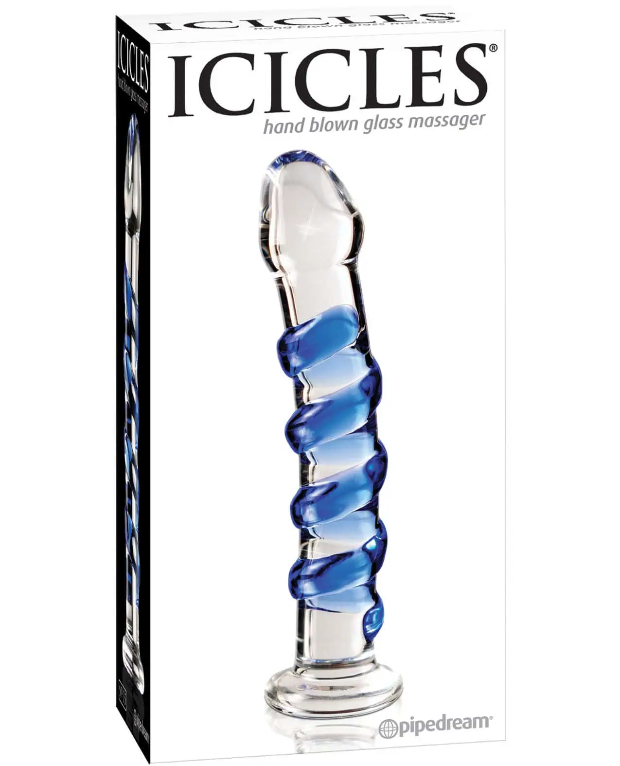 Icicles No. 5 Hand Blown Glass Massager - Clear w/Blue Swirls - Image 3