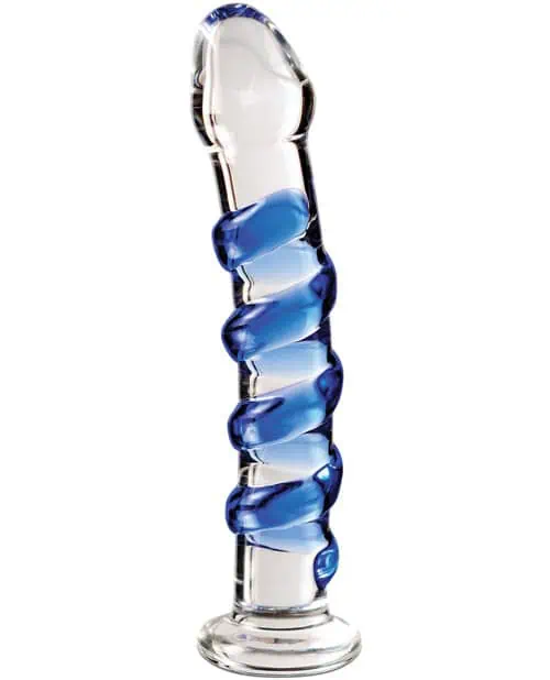 Icicles No. 5 Hand Blown Glass Massager - Clear w/Blue Swirls - Image 4
