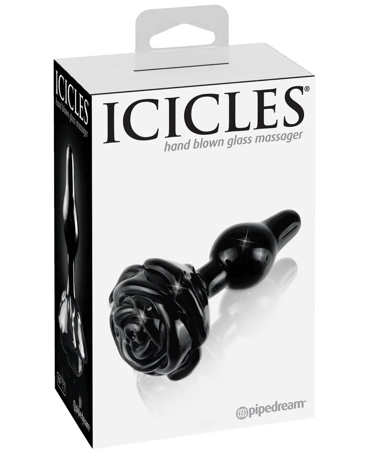 Icicles No. 77 Hand Blown Glass Rose Butt Plug - Black - Image 3