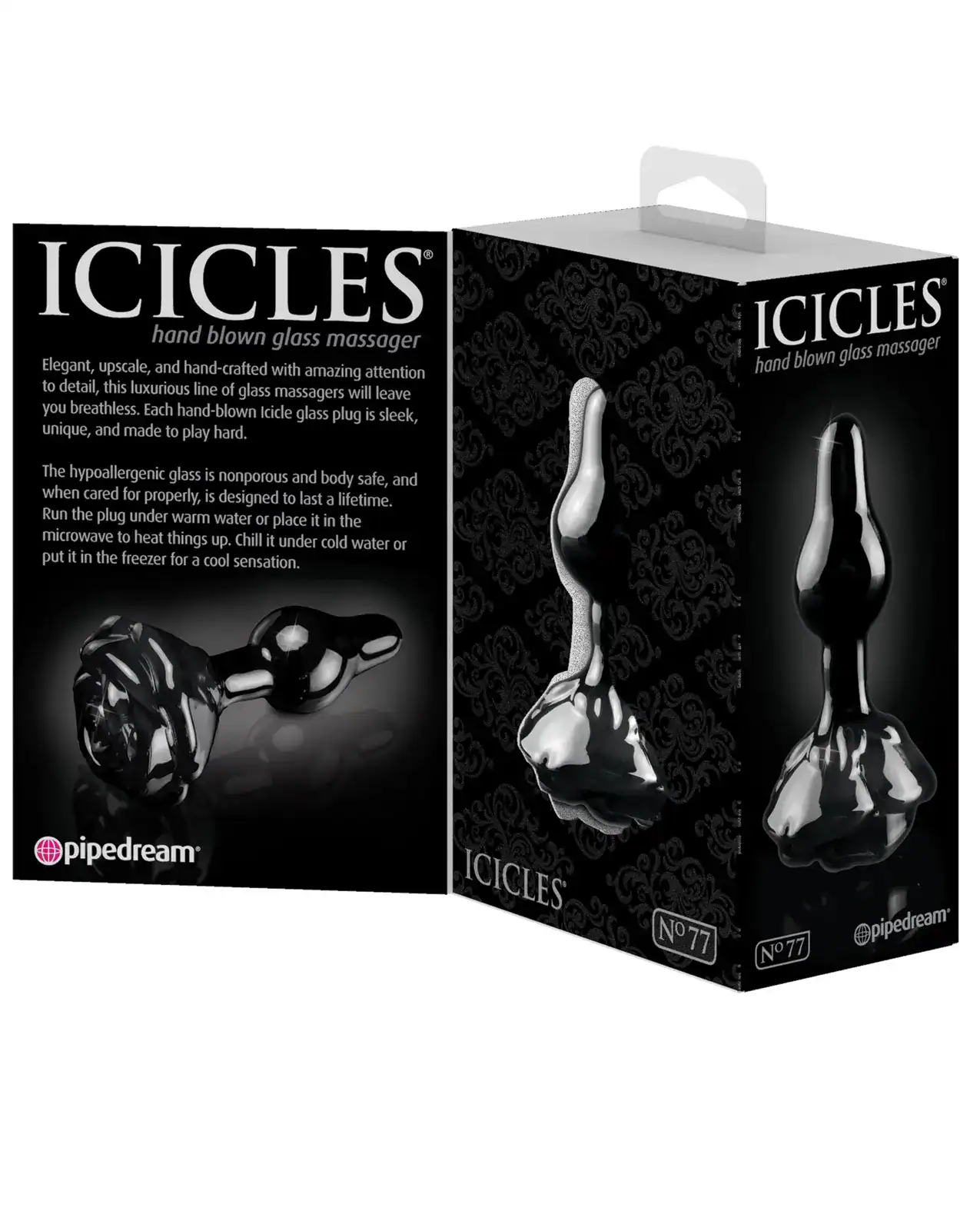 Icicles No. 77 Hand Blown Glass Rose Butt Plug - Black - Image 5