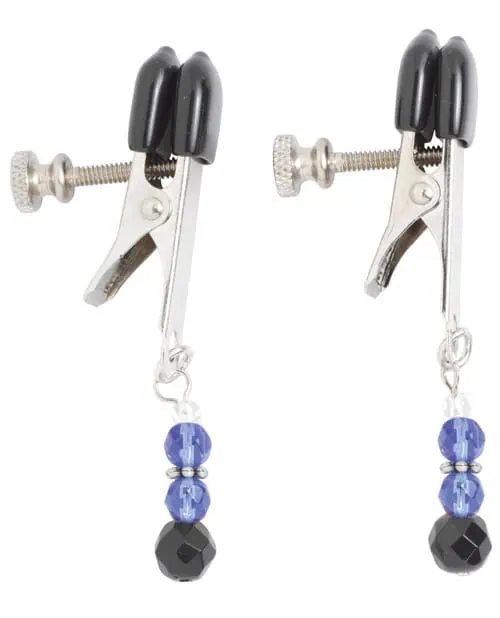 Spartacus Adjustable Broad Tip Blue Beaded Nipple Clamps - Image 4