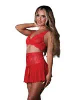 Sugar High Bralette w/Cincher Skirt & Thong 3 pc Set - Red S/M - Image 3