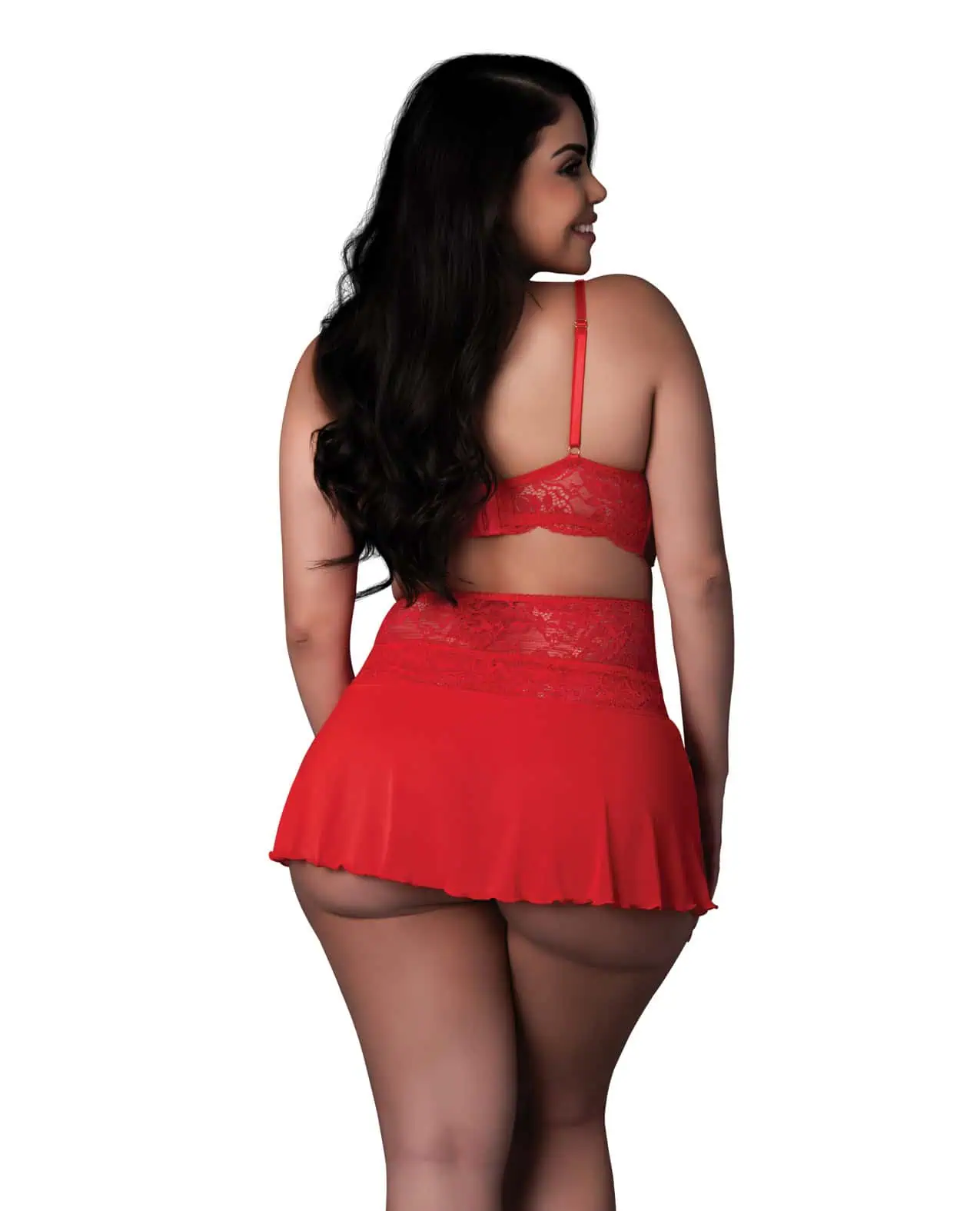 Sugar High Bralette w/Cincher Skirt & Thong 3 pc Set - Red QN - Image 3