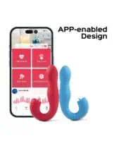 Joi App Controlled Thrusting G-Spot Vibrator & Clit Licker - Red - Image 4
