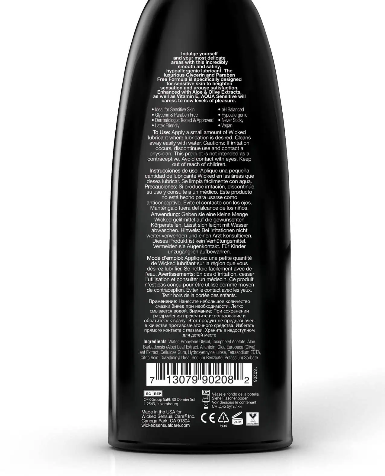 Wicked Sensual Care Hypoallergic Aqua Sensitive Lubricant - 8 oz - Image 2