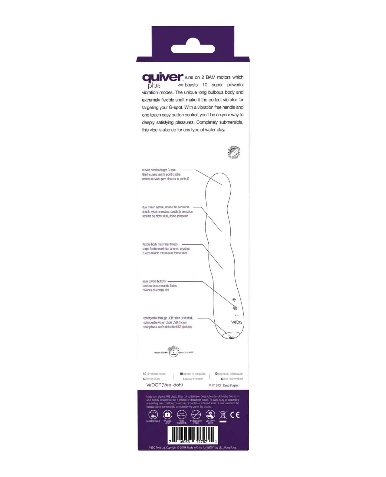 VeDO Quiver Plus Rechargeable Vibe - Deep Purple - Image 4