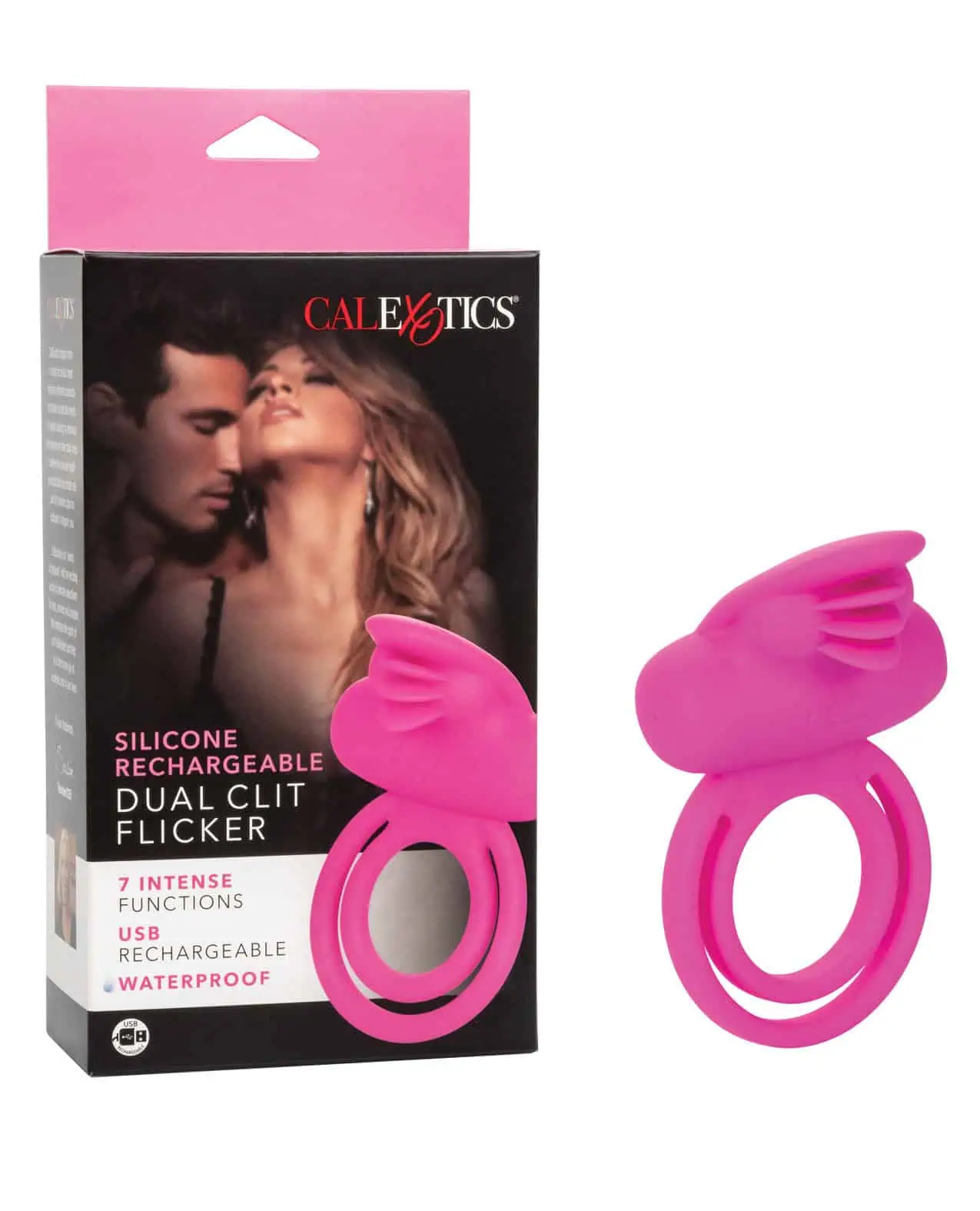 Silicone Rechargeable Dual Clit Flicker Enhancer - Pink - Image 3