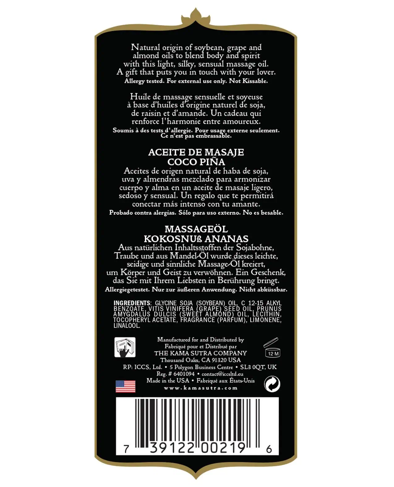 Kama Sutra Naturals Massage Oil - Coconut Pineapple - Image 3