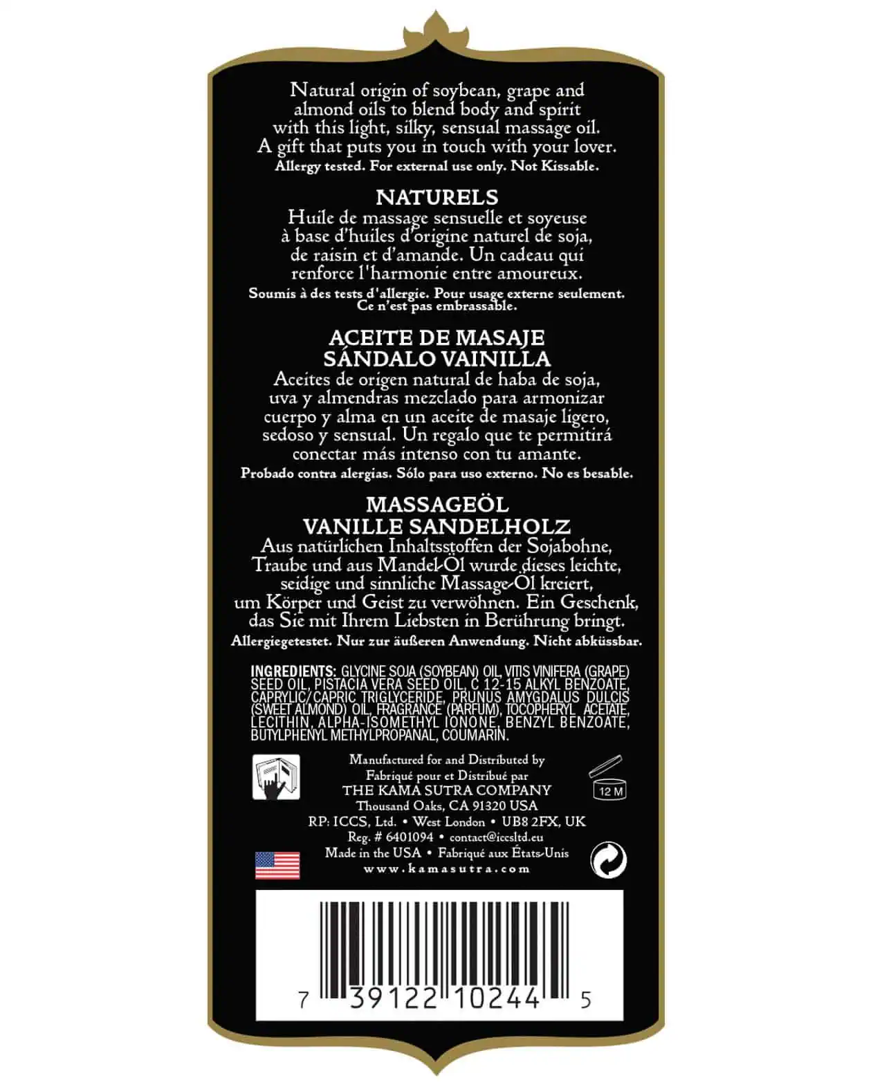 Kama Sutra Naturals Massage Oil - Vanilla Sandlewood - Image 3