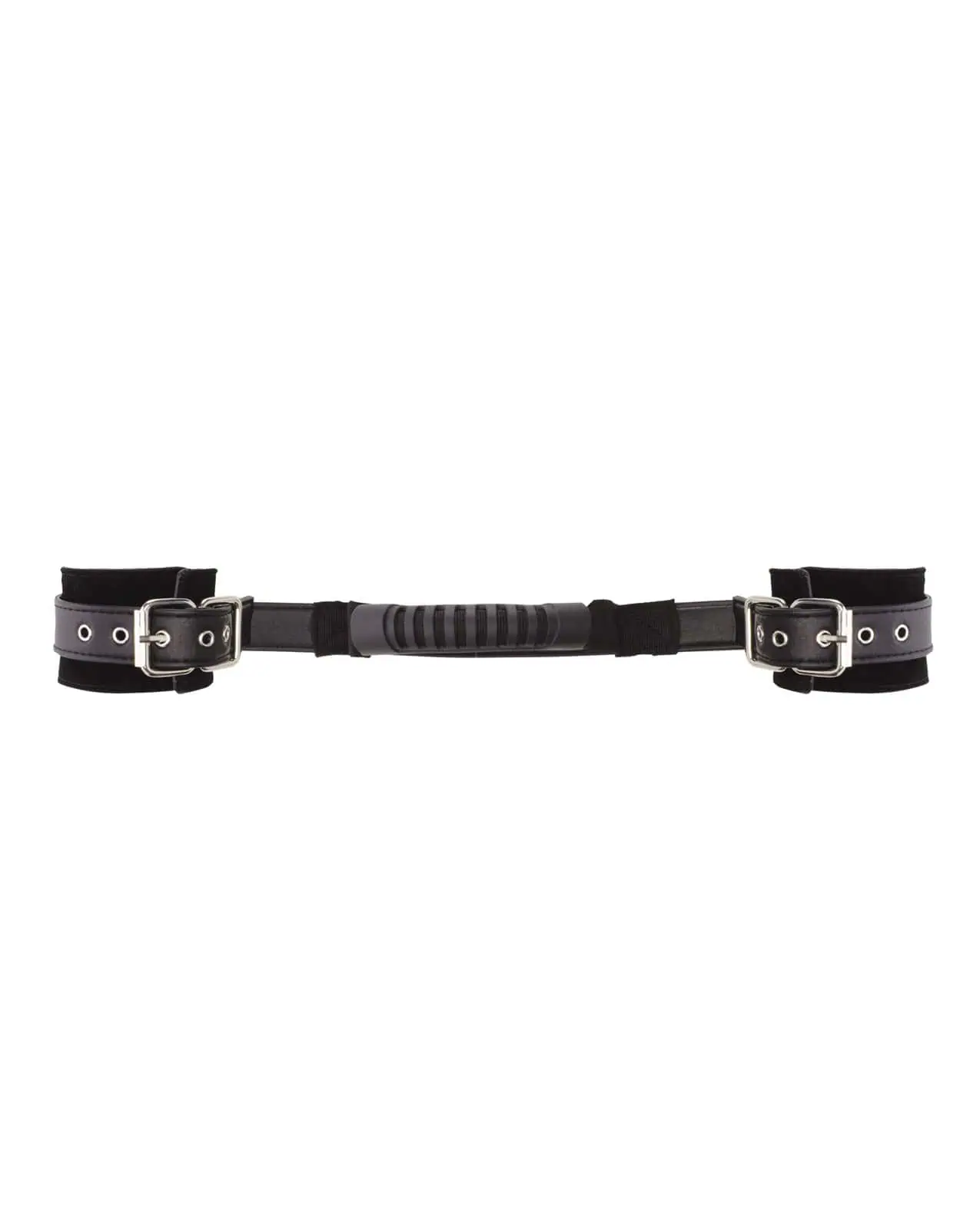 Shots Ouch Black & White Bonded Leather Hand Cuffs w/Handle - Black - Image 4
