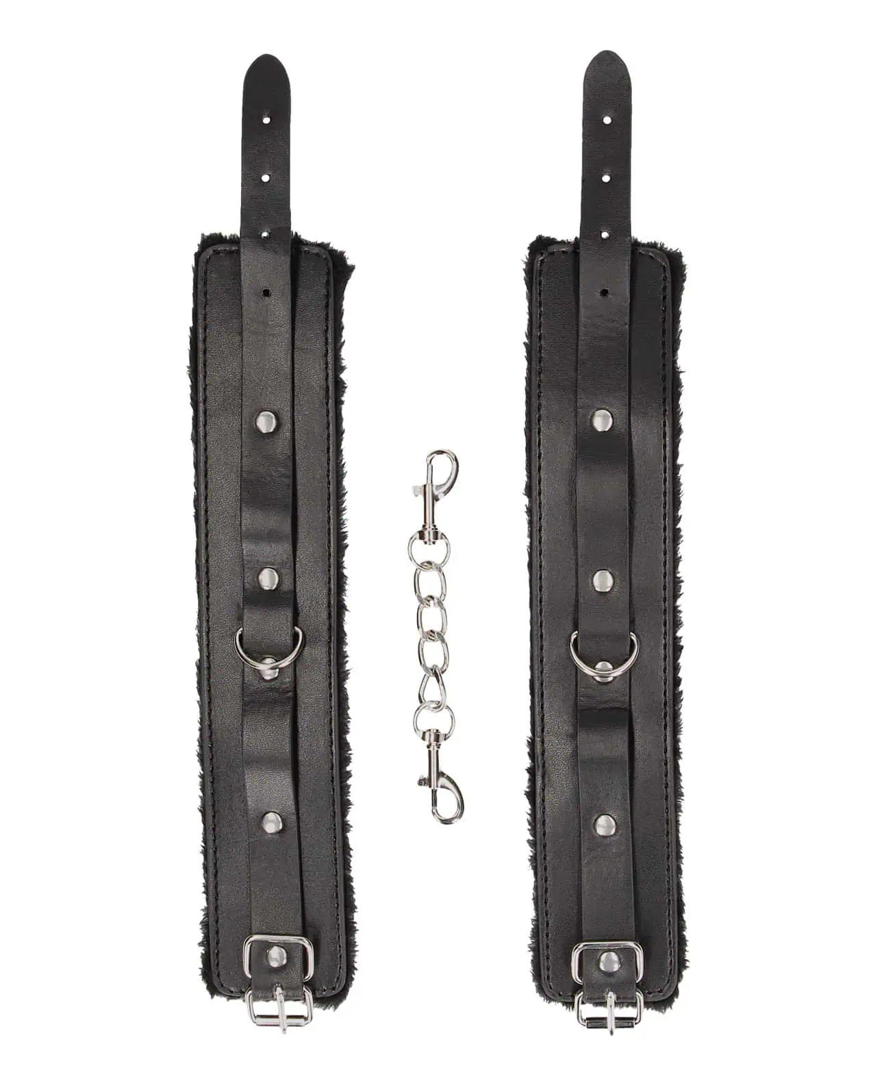 Shots Ouch Black & White Plush Bonded Leather Ankle Cuffs - Black - Image 4
