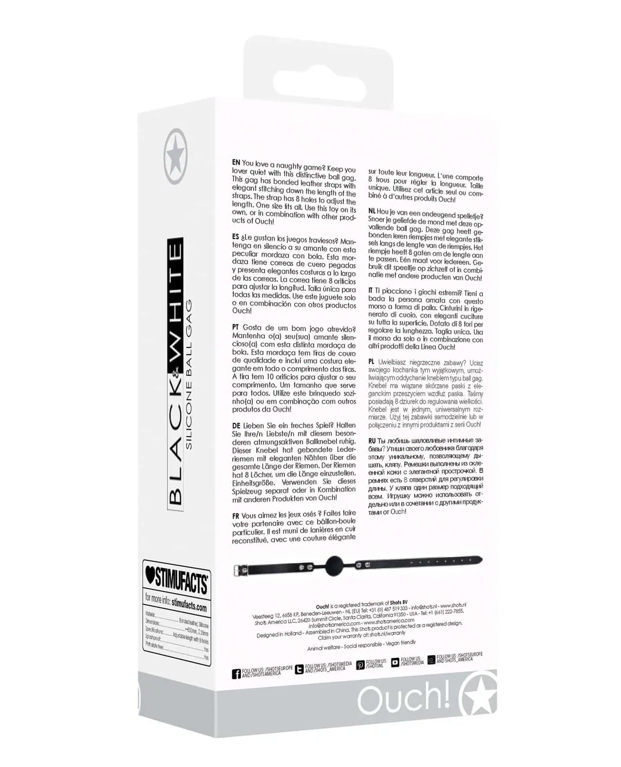 Shots Ouch Black & White Silicone Ball Gag - Black - Image 2