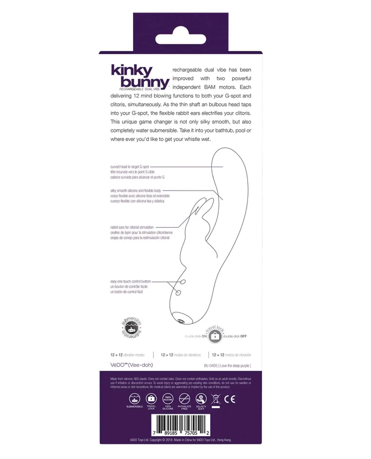 VeDO Kinky Bunny Plus Rechargeable Dual Vibe - Deep Purple - Image 2