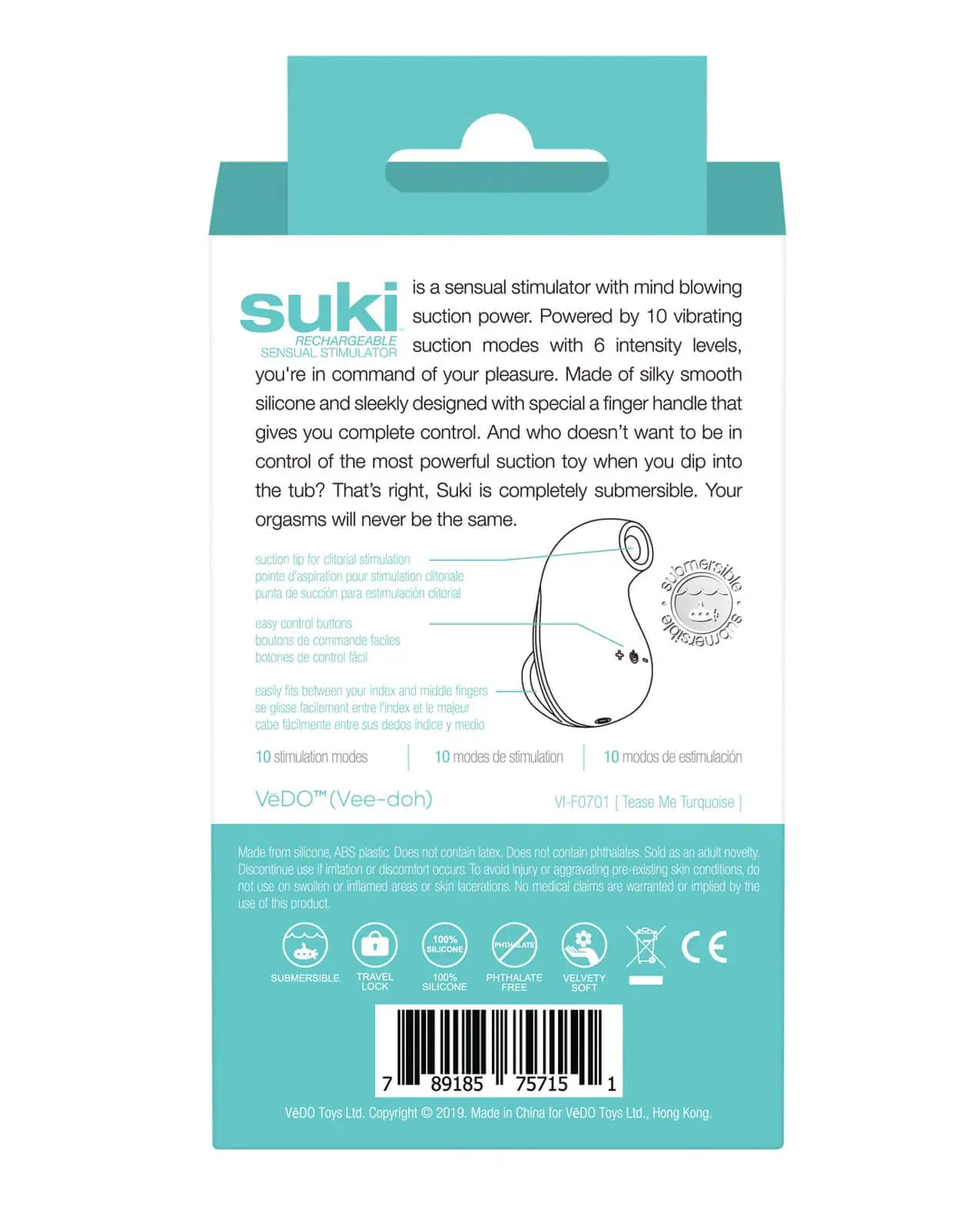 VeDO Suki Rechargeable Vibrating Sucker - Tease Me Turqouise - Image 2
