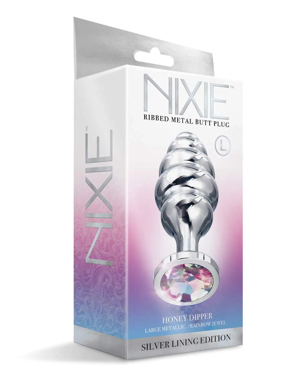 Nixie Honey Dipper Ribbed Metal Rainbow Jeweled Butt Plug - Large - Image 4