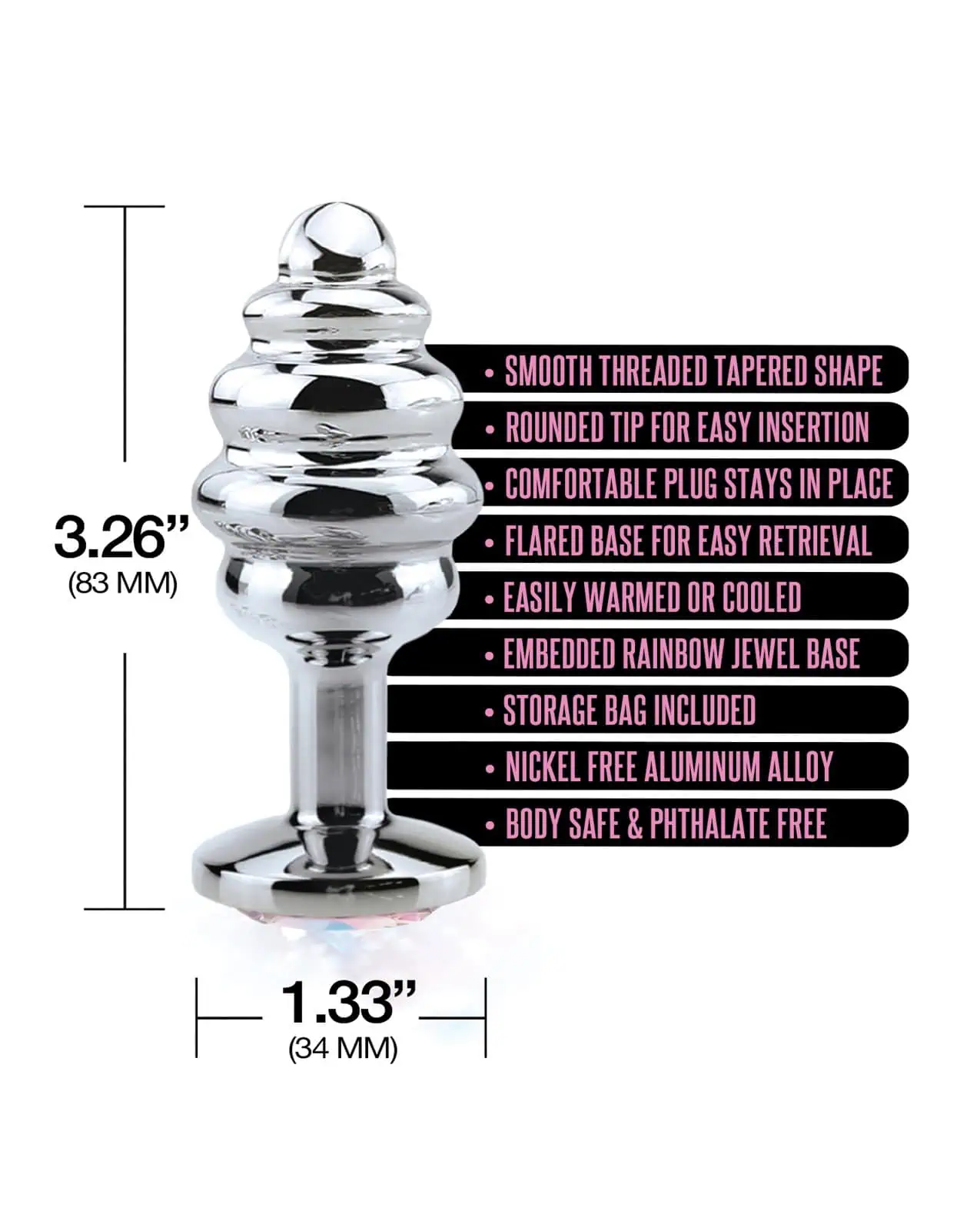 Nixie Honey Dipper Ribbed Metal Rainbow Jeweled Butt Plug - Medium - Image 3