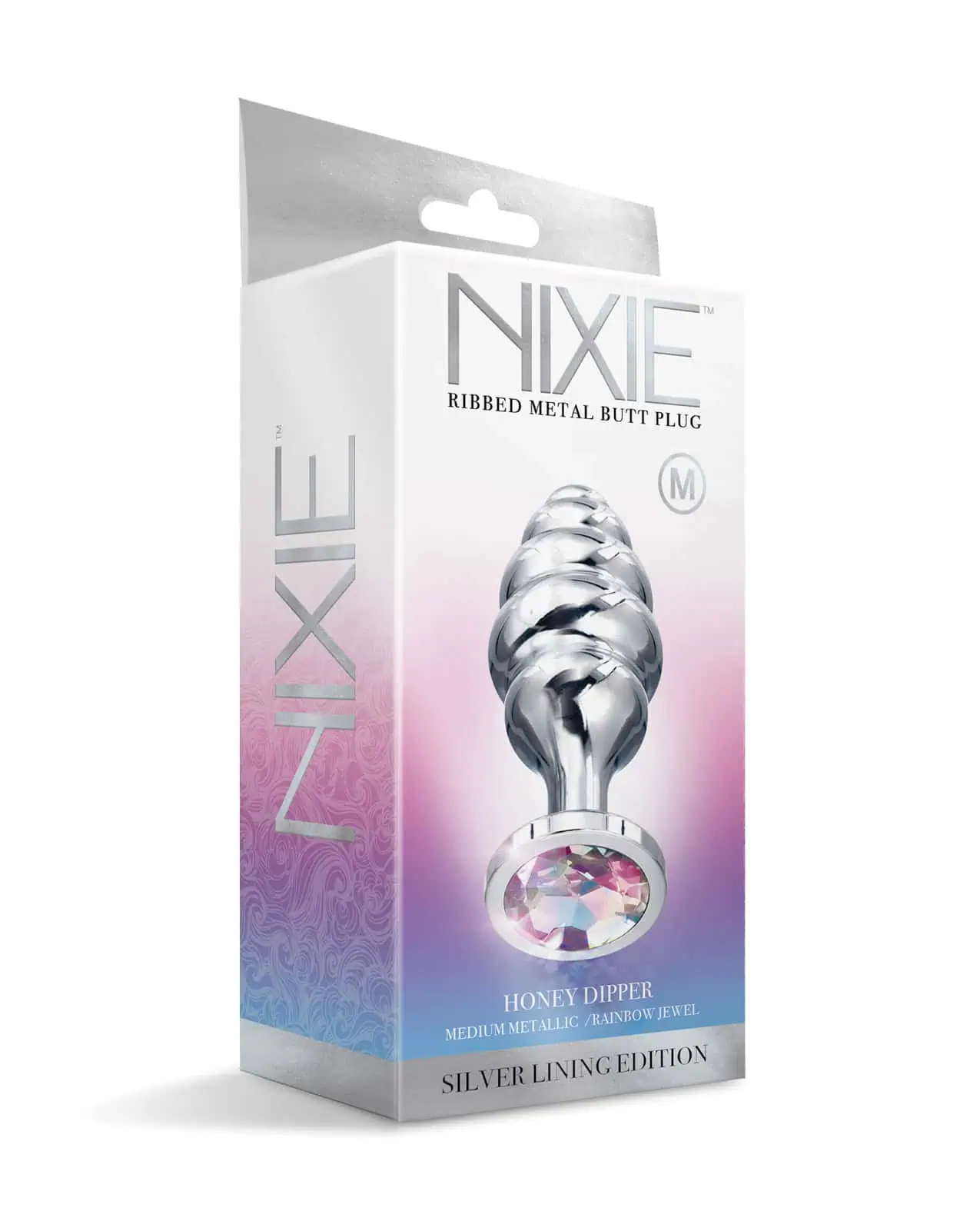 Nixie Honey Dipper Ribbed Metal Rainbow Jeweled Butt Plug - Medium - Image 4