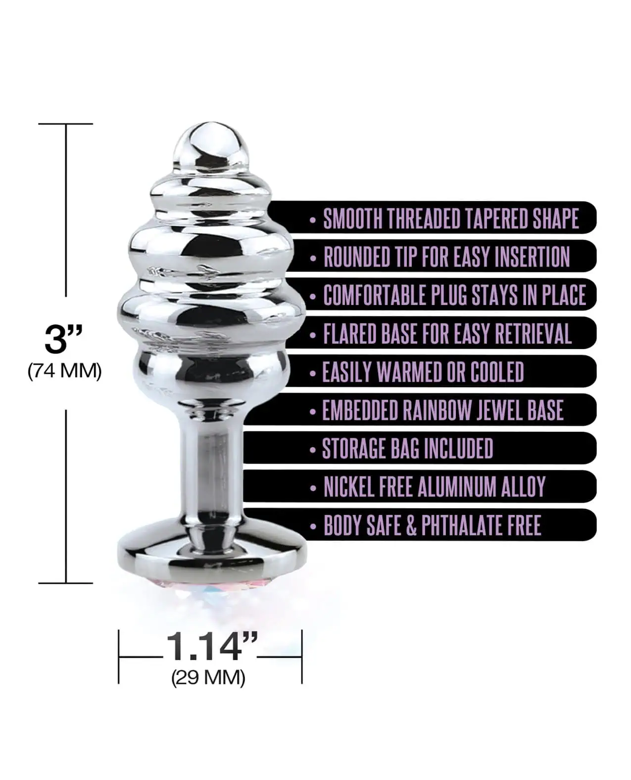 Nixie Honey Dipper Ribbed Metal Rainbow Jeweled Butt Plug - Small - Image 3