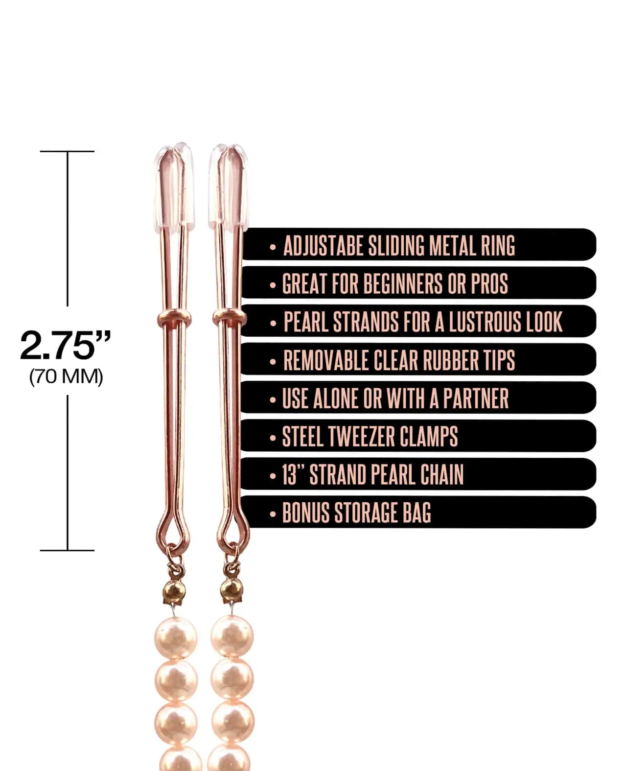Nixie Pearl Drop Tweezer Nipple Clamps - Rose Gold - Image 3